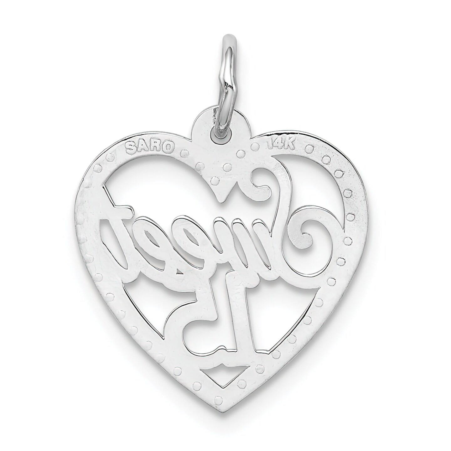 14K White Gold Sweet 15 Heart Charm Birthday Pendant Jewerly 22mm x 16mm