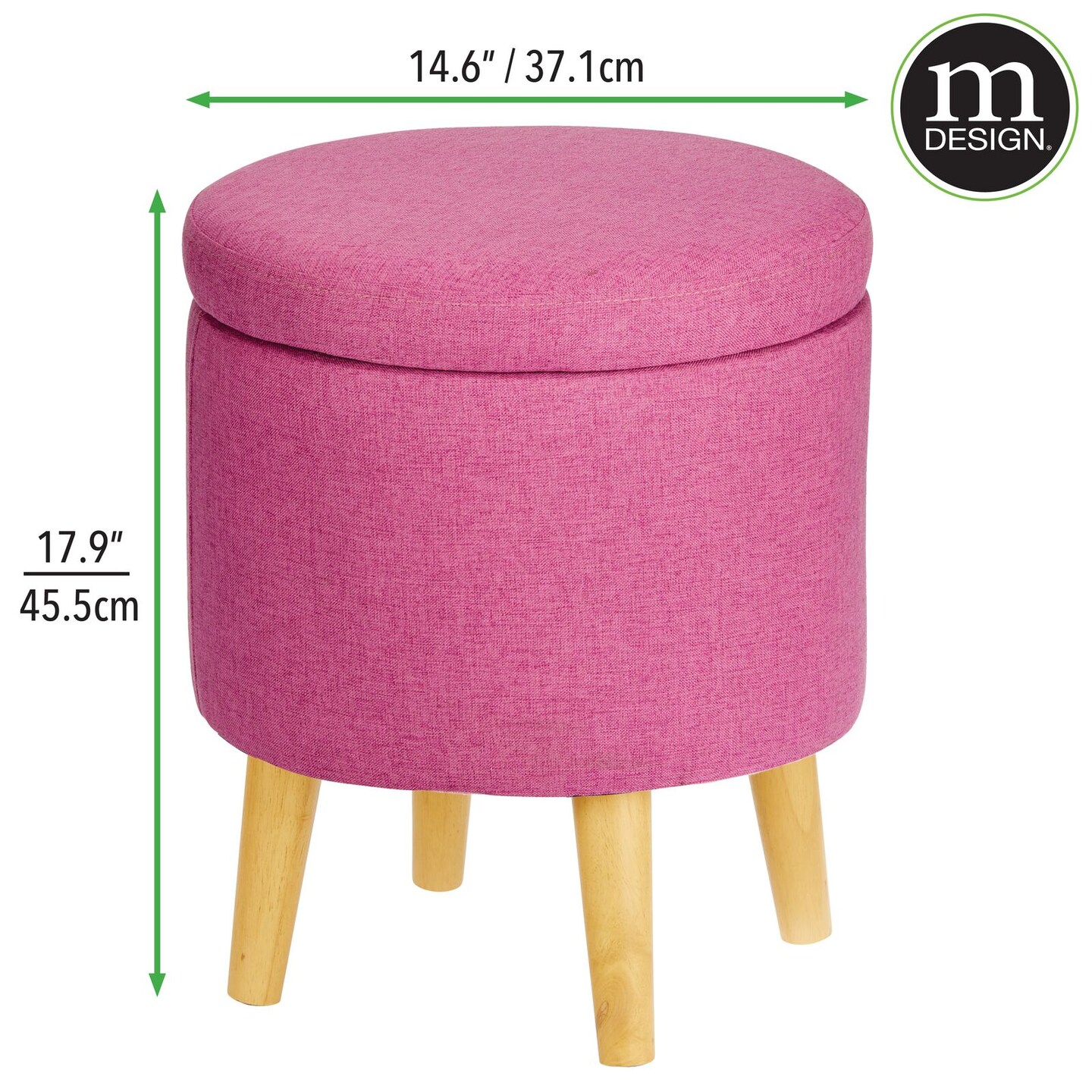 mDesign Small Round Storage Ottoman Footrest Chair with Wood Legs