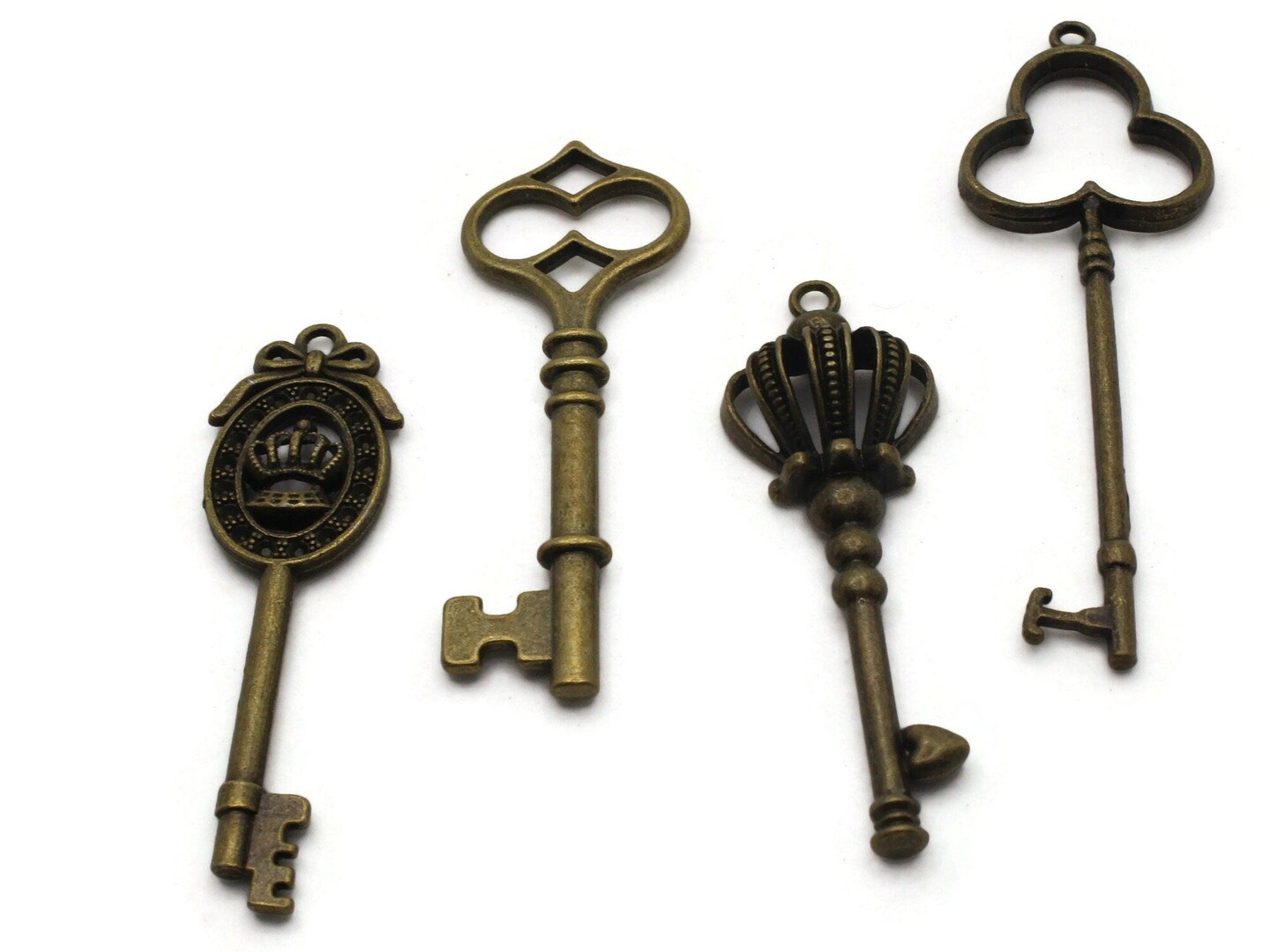 4 Mixed Antique Bronze Key Charms Metal Skeleton Key Charms