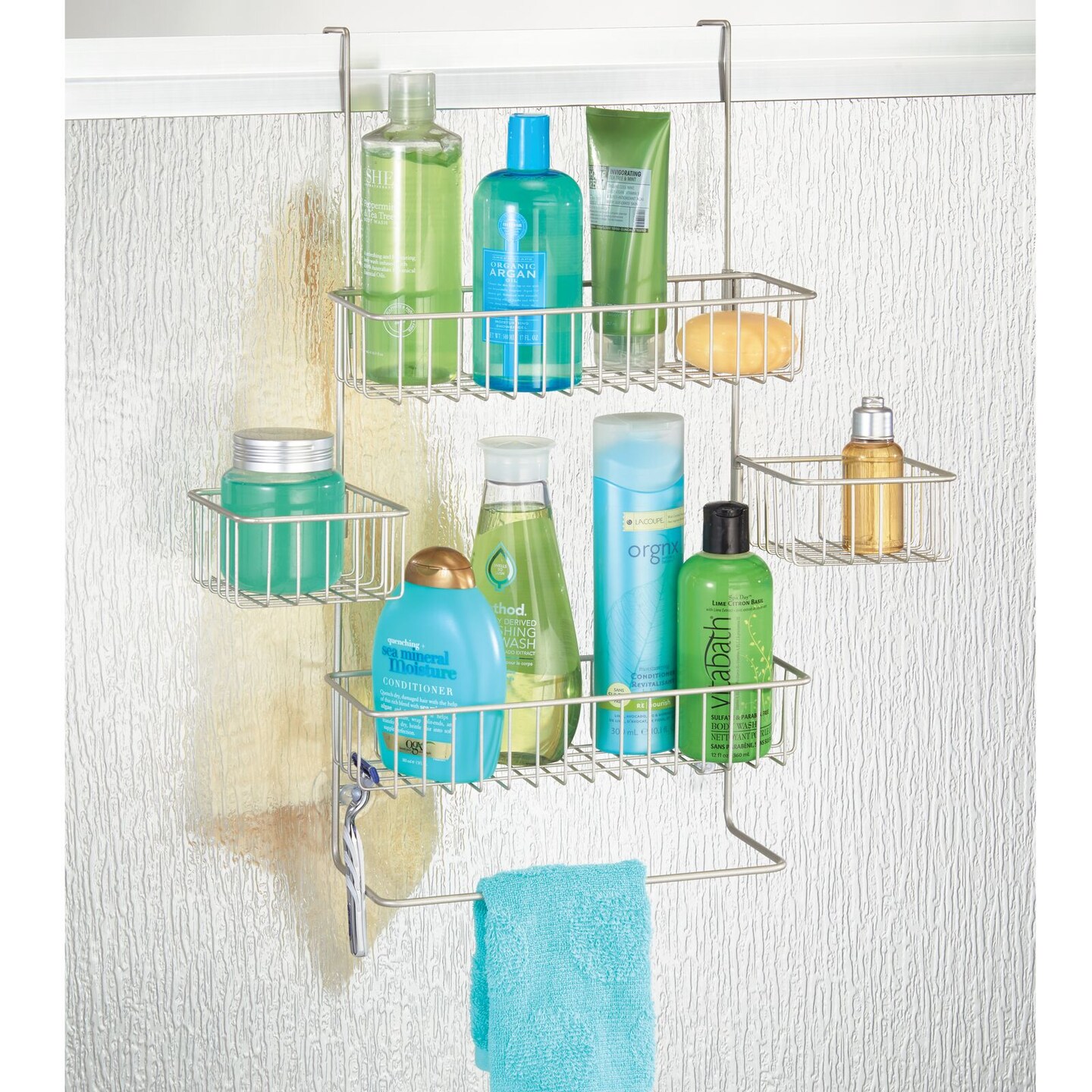 mDesign Steel Bathroom Shower Caddy Hanging Rack Storage Organizer