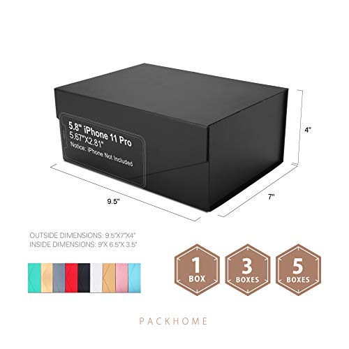 Gift Box 9x6.5x3.8 Inches, Groomsman Box, Rectangle Collapsible Box with Magnetic Lid for Gift Packaging (Matte Black, Grain Texture)
