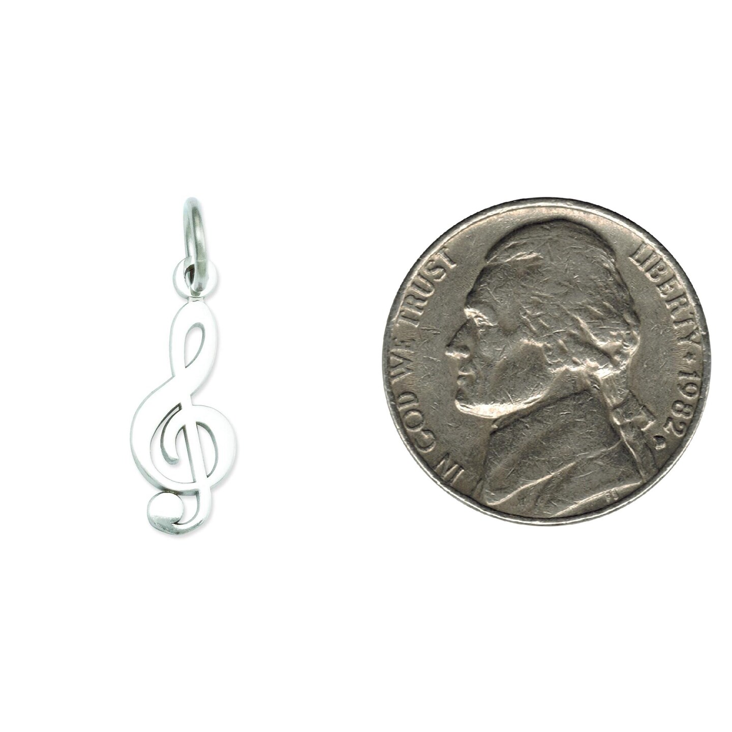 14K White Gold Treble Clef Charm Music Pendant Jewelry! 20mm x 5mm