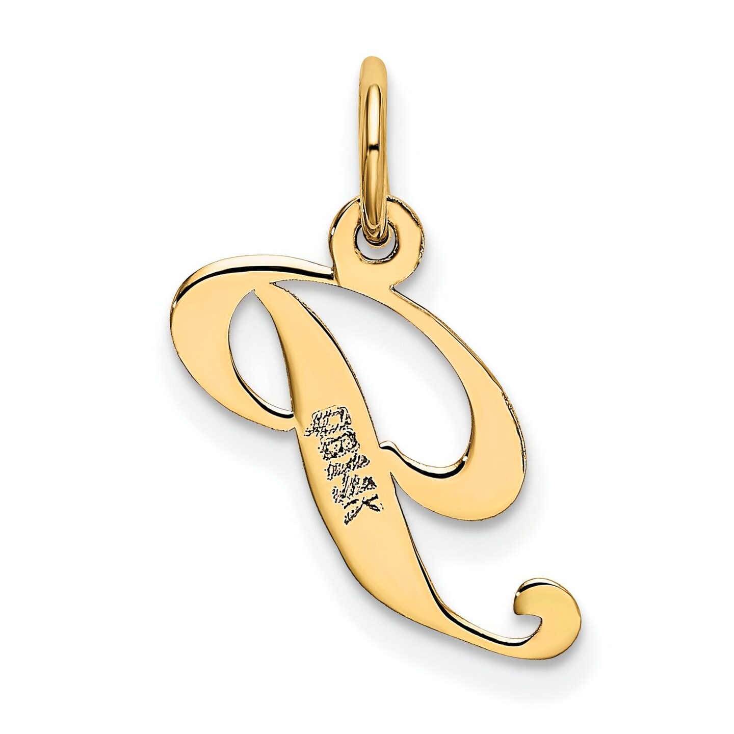 14K Yellow Gold Small Fancy Script Initial P Charm Jewerly 16mm x 13mm