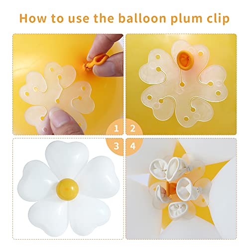 155Pcs Daisy Balloon Arch Garland Kit - Macaron Pink, Yellow, Retro Orange, White Heart Balloons, with Plum Clip and Daisy-Shaped Flowers for Groovy Party Decor, Daisy Theme Wedding, Birthday, and Baby Shower