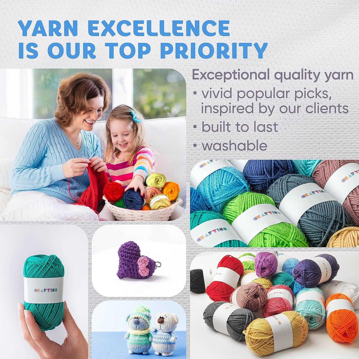 CRAFTISS 30x20g Acrylic Yarn Mini Skeins - 1300 Yards of Soft Yarn for Crochetin - Default Title