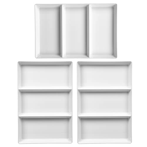 3 Pck Avant White Plastic Divided Serving Trays (Set of 3) 15” x 10” | Large Reusable 3-Section Party Platters | Serve Appetizers, Fruit, Veggies, & Desserts | BPA-Free & Made in USA