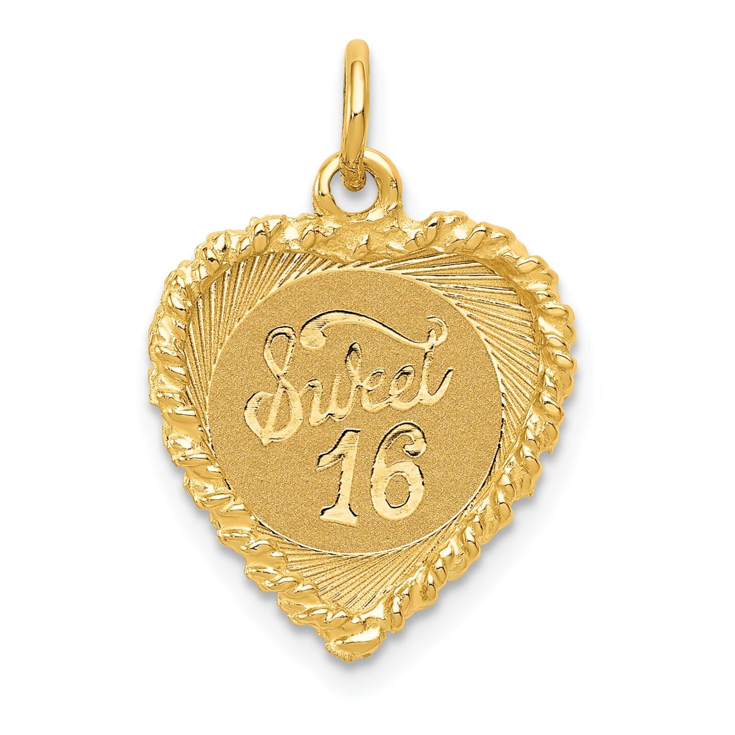 14K Yellow Gold Sweet Sixteen Heart Charm Pendant Jewerly 22mm x 15mm