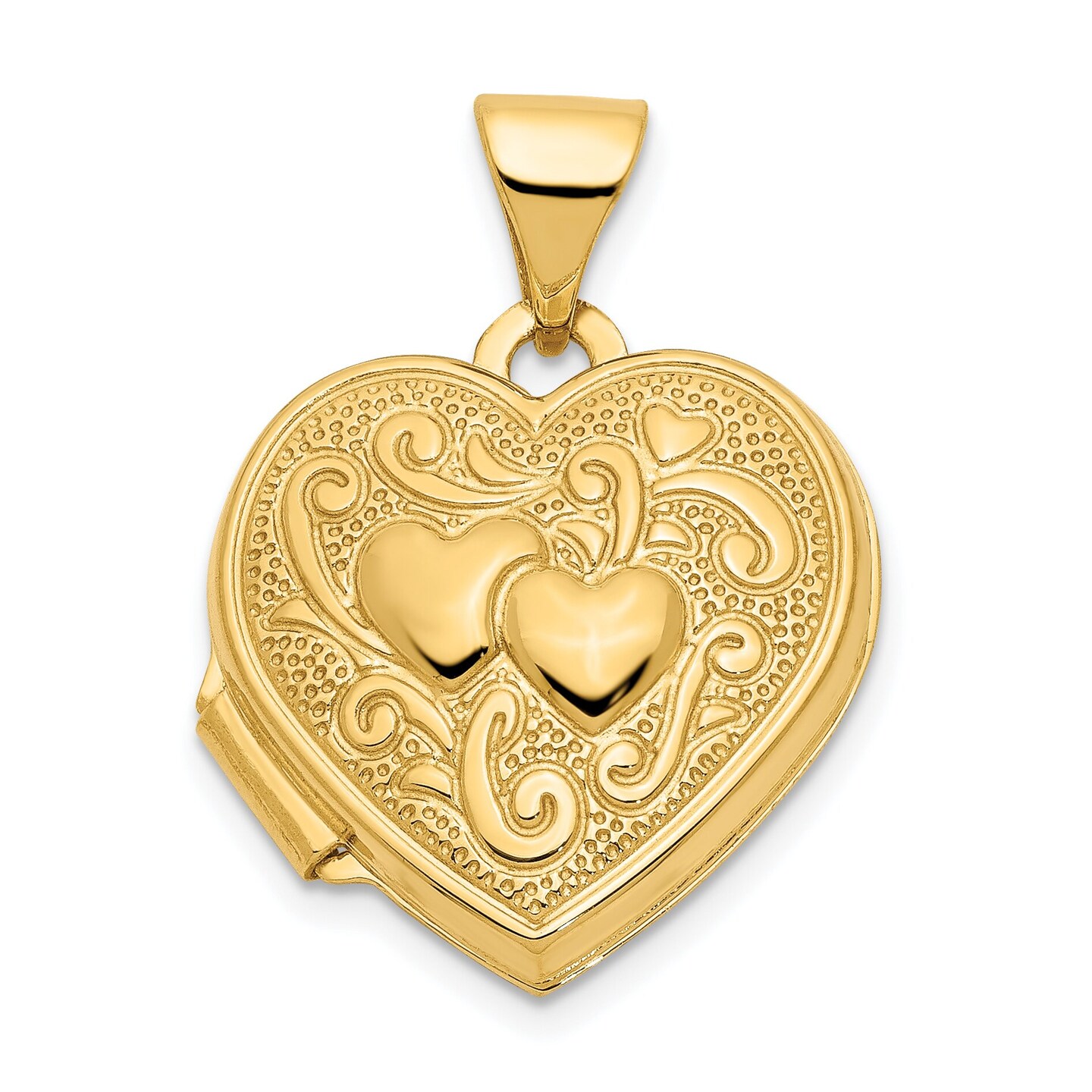 14K Yellow Gold Heart Locket Photo Pendant Jewelry 19.8mm x 15.5mm