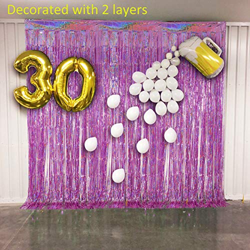 2-Pack Tinsel Foil Fringe Curtains - 3.2 ft x 8.2 ft, Metallic Foil Backdrops for Party Photo Booth Props and Decoration, Pinkish Purple