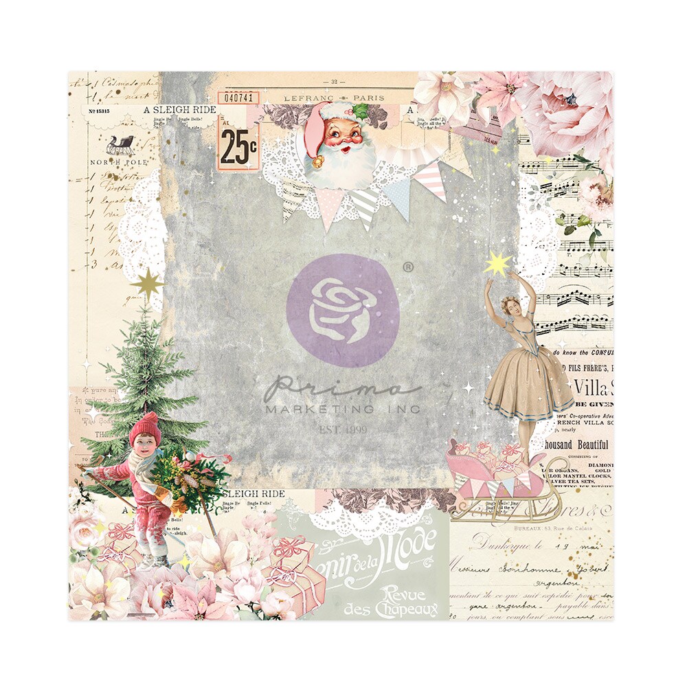 Christmas Market Collection - A Sleigh Ride - 12&#x22;x12&#x22; w/ foil details / paper Scrapbook Supplies Material For Craft Notebooksdecoupage Album Journals Planners Art Journaling Bullet