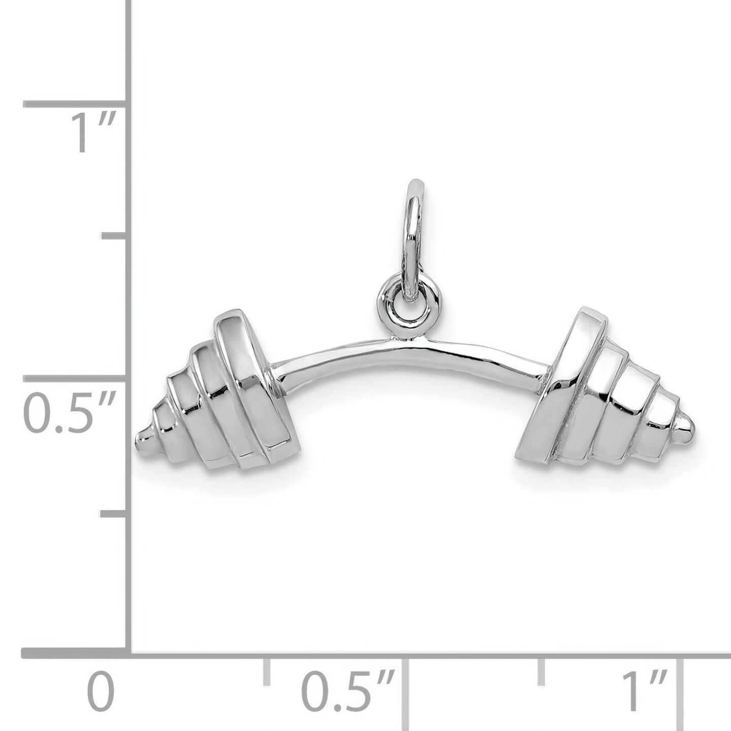 14K White Gold Barbell Charm Weightlifting Jewelry 14mm x 27mm
