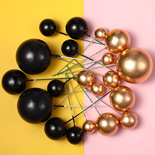  66 Pieces Black And Gold Cake Decorations Ball Cake Topper 4  Size Balloon Cake Topper Gold Cake Topper Balls Black Cake Balls  Decorations for Birthday Party Wedding Anniversary Baby Shower(Gold,Black) 