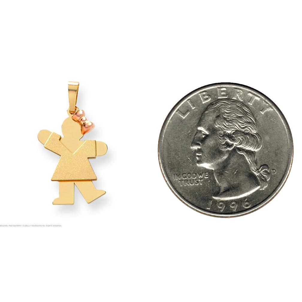 14K Two Tone Gold The Kids Girl Charm Jewelry 25mm x 15mm