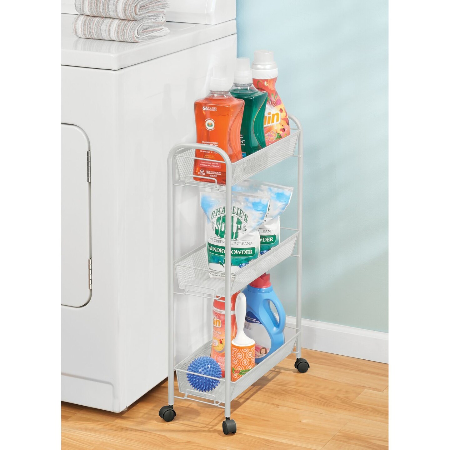 mDesign Portable Metal Rolling Laundry Utility Cart