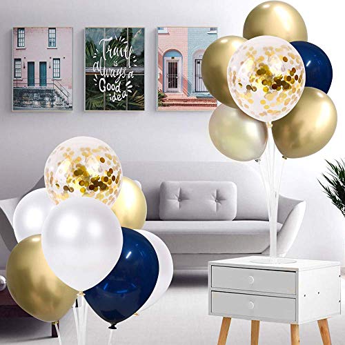 Navy Blue and Gold Confetti Balloons, 50 pcs 12 inch Pearl White and Gold Metallic Chrome Birthday Balloons for Celebration Graduation Party Balloons