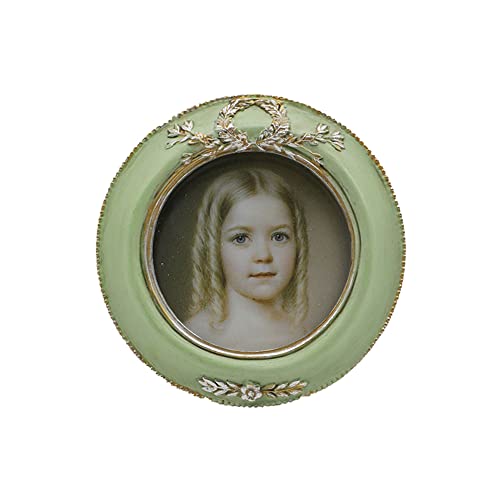 Small Vintage 3x3 Round Picture Frame, Mini Antique Ornate Circle Photo Frame, Table Top Display and Wall Hanging Home Decor, Old Fashioned Photo Gallery Art Deco, Pale Green &#x2013; by SYLVIA&#x2018;S SHOP