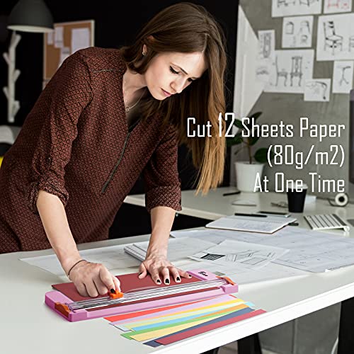 A4 Paper Cutter 12 Inch Titanium Straight Paper Trimmer with Side Ruler for Scrapbooking Craft, Paper, Coupon, Label, Cardstock(Pink)