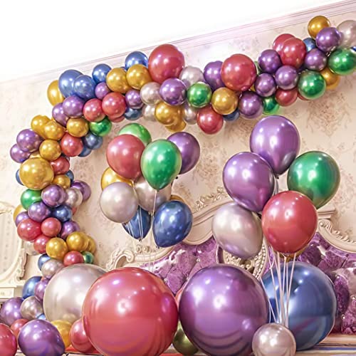 100pcs 12inch Chrome Metallic Balloons - Colorful Party Balloons for Birthday Decoration, Arch Decoration, Wedding, Baby Shower, and Christmas Party