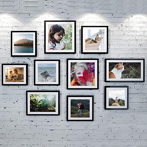 upsimples 5x7 Picture Frame Set of 10, Display Pictures 4x6 with Mat or 5x7 Without Mat, Multi Photo Frames Collage for Wall or Tabletop Display, Black