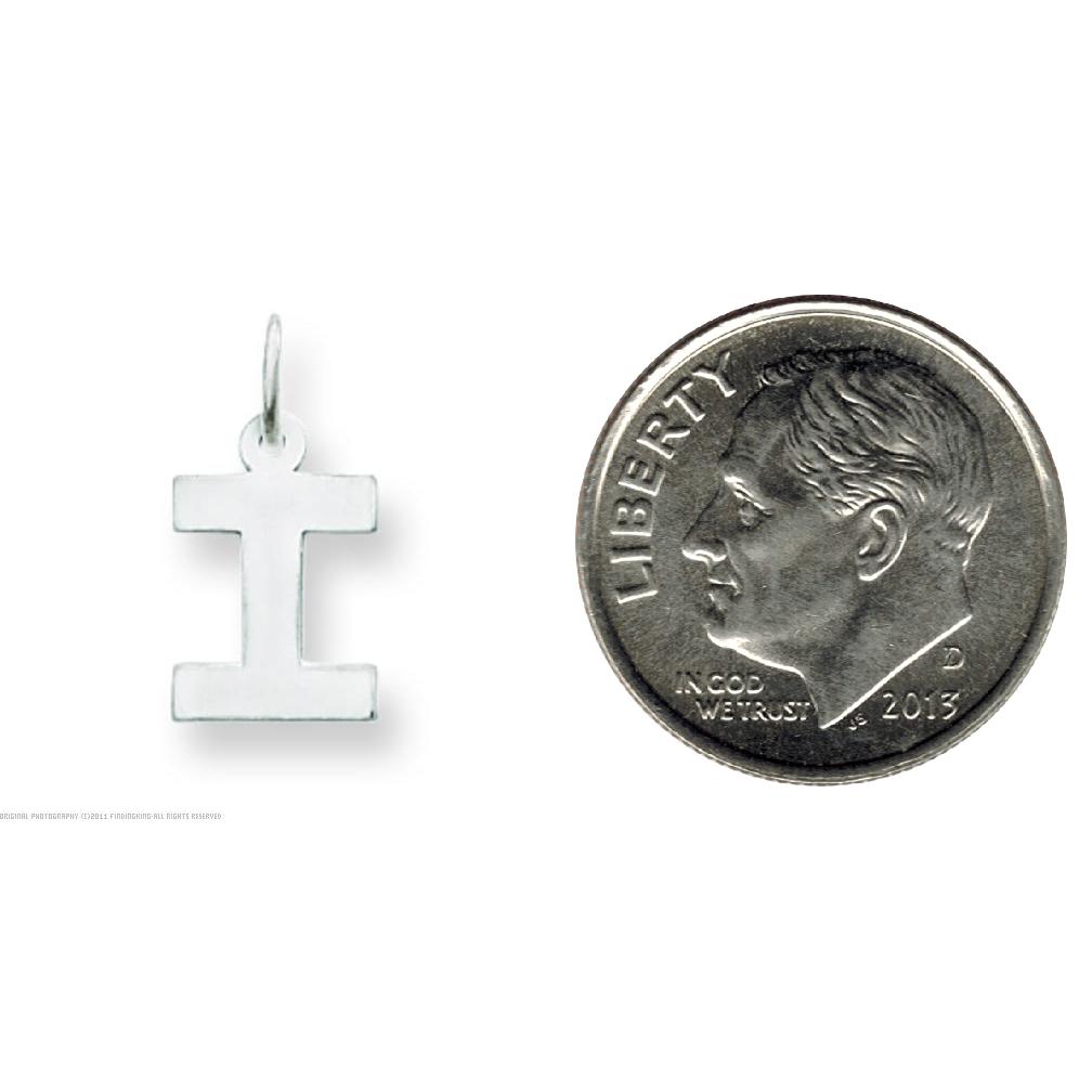 14K White Gold Small Block Intial Letter I Charm Jewerly 18mm x 10mm