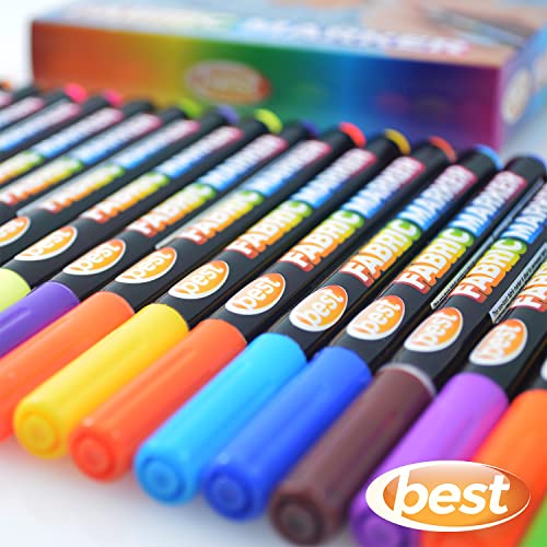 Fabric Markers Pack - 24 Non-Toxic Pens in Individual Colors (No Duplicates), Bullet Tip, Machine Washable Paint, Ideal for Writing on Clothes, Jeans, Pants, and Shirts