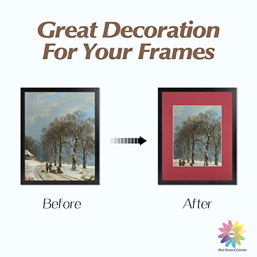 Pack of 10, 11x14 for 8x10 China Red Color Mats - Acid Free, 4-ply Thickness, White Core - for Pictures, Photos, Framing
