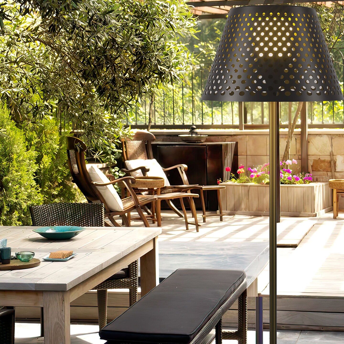 Perforated Outdoor Solar Floor Lamp, Waterproof Outside Floor Lamp Decor for Porch, Yard, Garden, Deck, Lawn