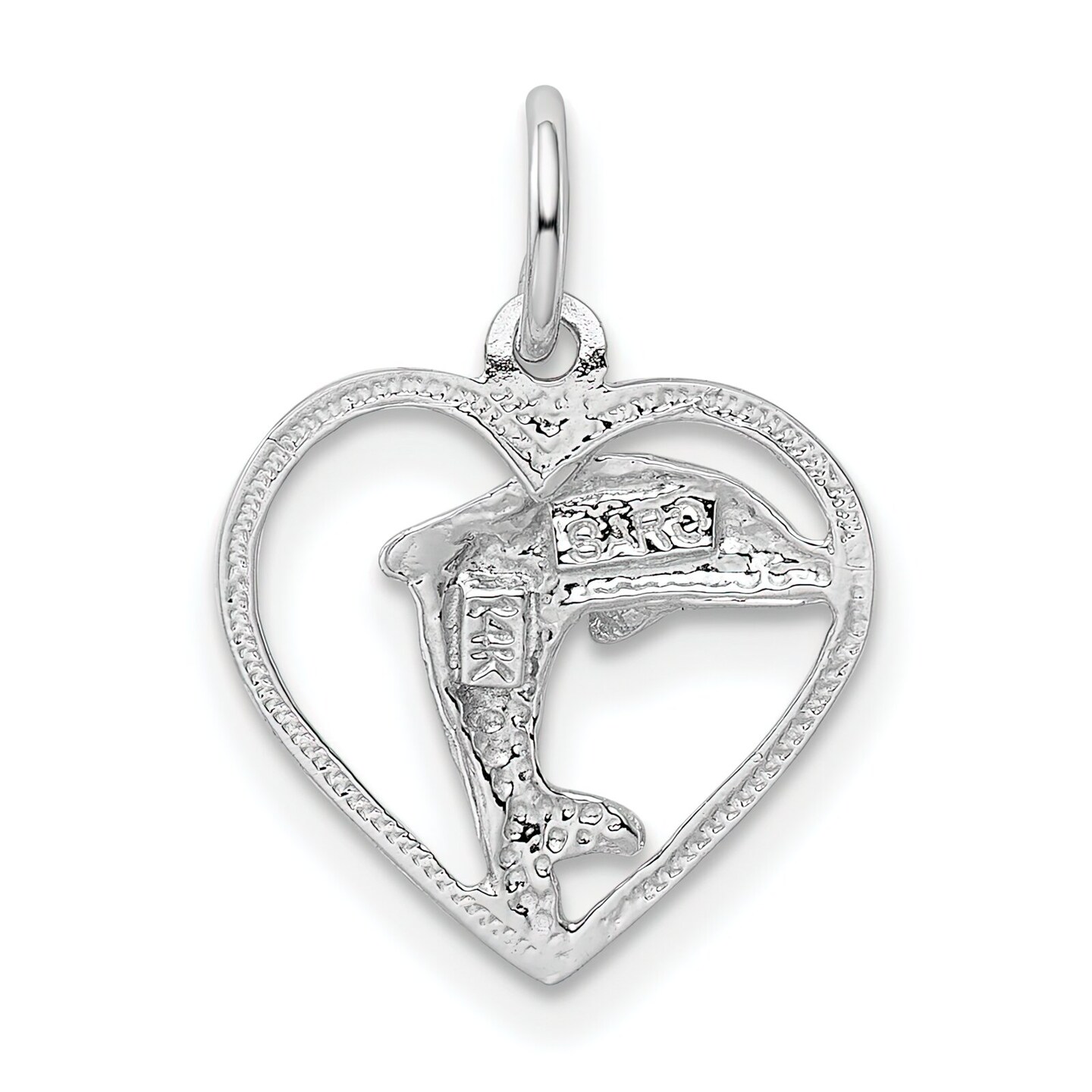 14K White Gold Dolphin Heart Charm Ocean Jewelry 19mm x 14mm