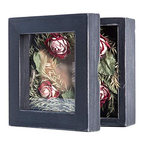 Shadow Box Frame 5x5 Shadow Box Display Case Cabinet Picture Frame with Linen Back Memorabilia Awards Medals Bouquet Photos Badge Pin Paw Print Memory Box For Keepsakes Black Small Mini