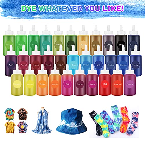32 Color Tie Dye Kit, Fabric Dye Art Kit for Kids, Adults and Partues with Rubber Bands, Gloves, Plastic Film and Table Covers