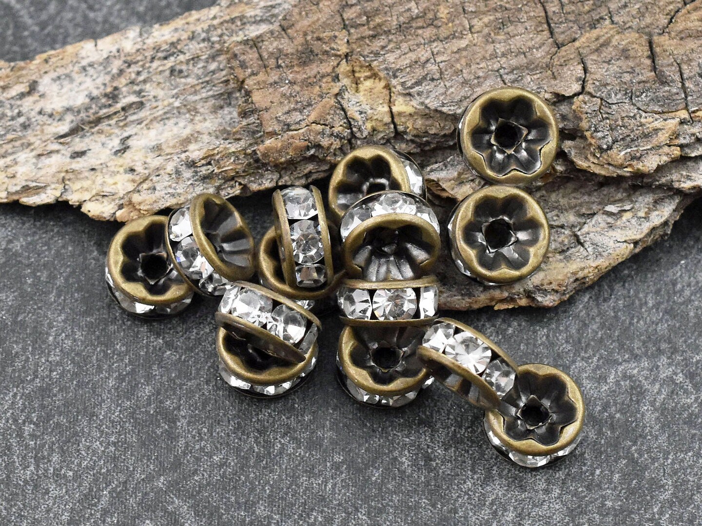 Brass Rhinestone Spacer Beads, Grade A, Rondelle, Silver Color