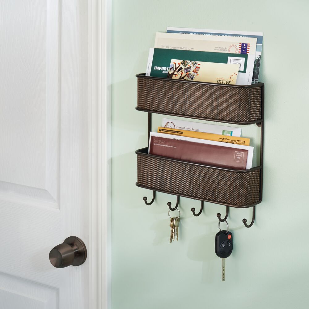 mDesign Wall Mount 2 Tier Metal Woven Mail Organizer Storage Basket