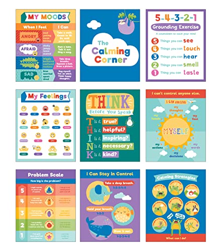 Calming Strategies Bulletin Board Set—Calming Strategies and Mood Charts for Social Emotional Learning, Homeschool or Classroom Decor (7 pc)