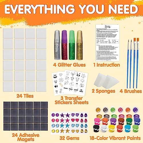 JOYIN 24 Magnetic Mini Tiles Art Kit, Creativity DIY Paint, Arts and Crafts for Kids, DIY Supplies for Party Favors, Family Activity, Birthday Present, Toys Gifts for Boys and Girls Ages 4-12