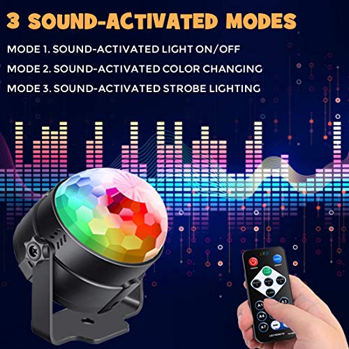 Sound Activated Party Lights with Remote Control - DJ Lighting Disco Ball Strobe Lamp with 7 Modes, Ideal for Home, Room, Dance Parties, Birthdays, Karaoke, Halloween, Christmas, Weddings, and Club Decorations