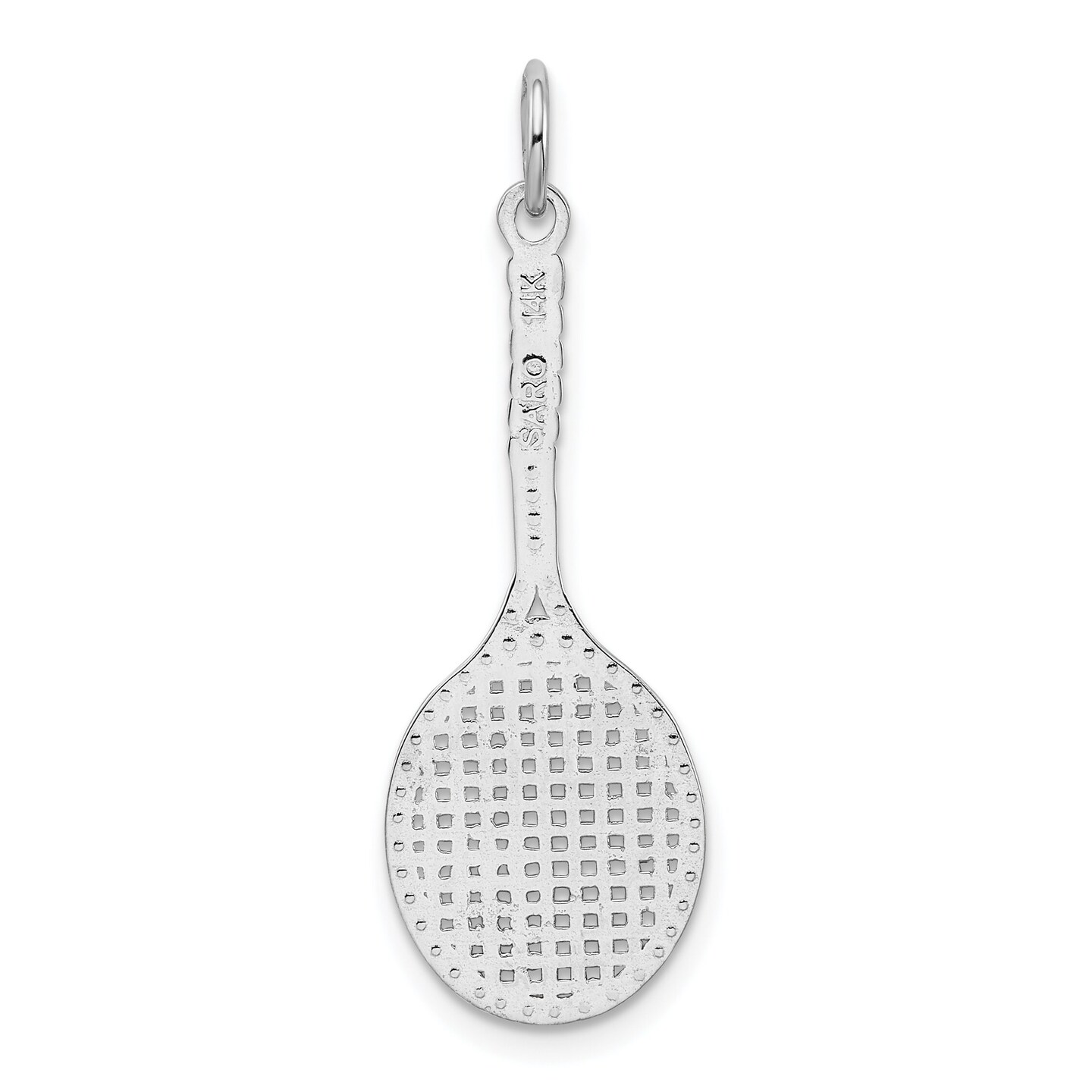 14K White Gold Tennis Racquet Charm Sports Jewelry 35mm x 11mm