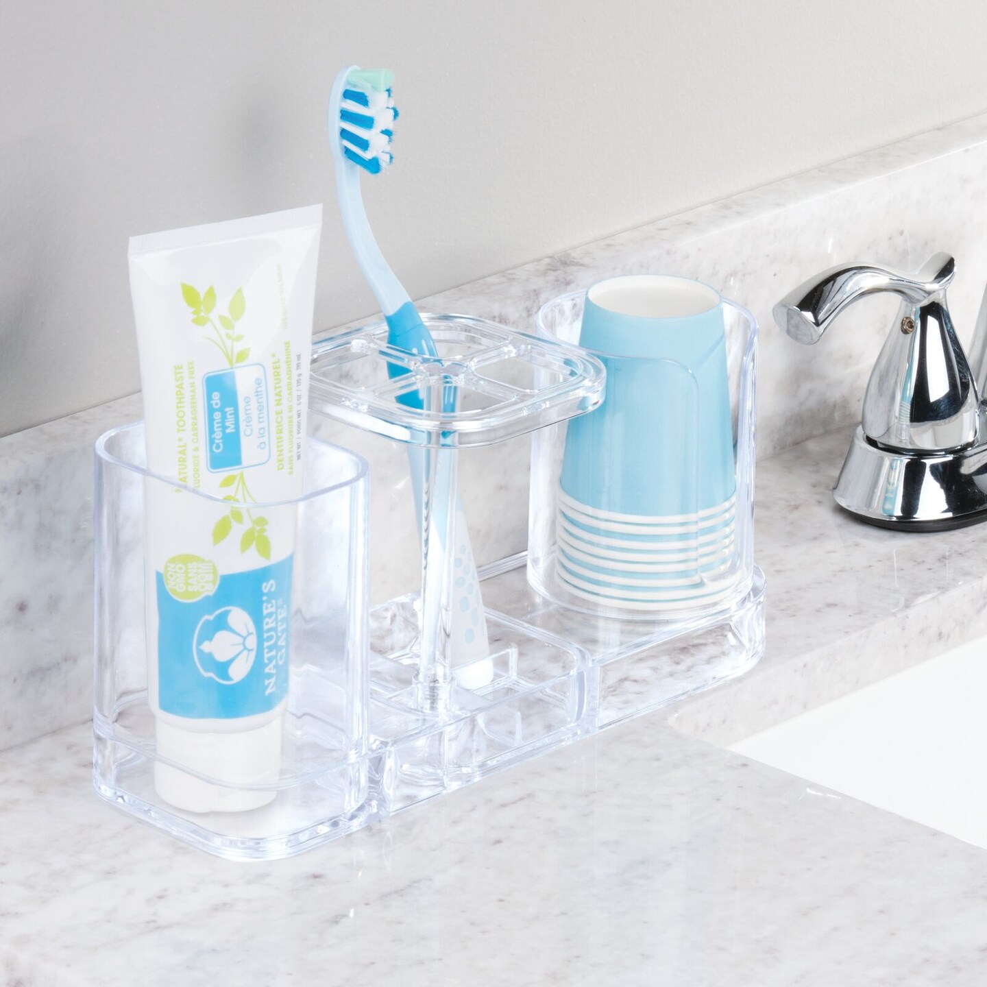mDesign Plastic Bathroom Countertop Toothbrush Storage Organizer Stand