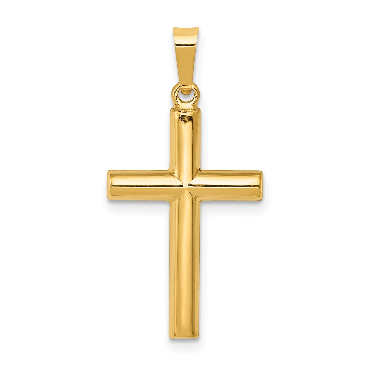 14K Yellow Gold Hollow Cross Pendant Charm Jewelry 25mm x 13mm