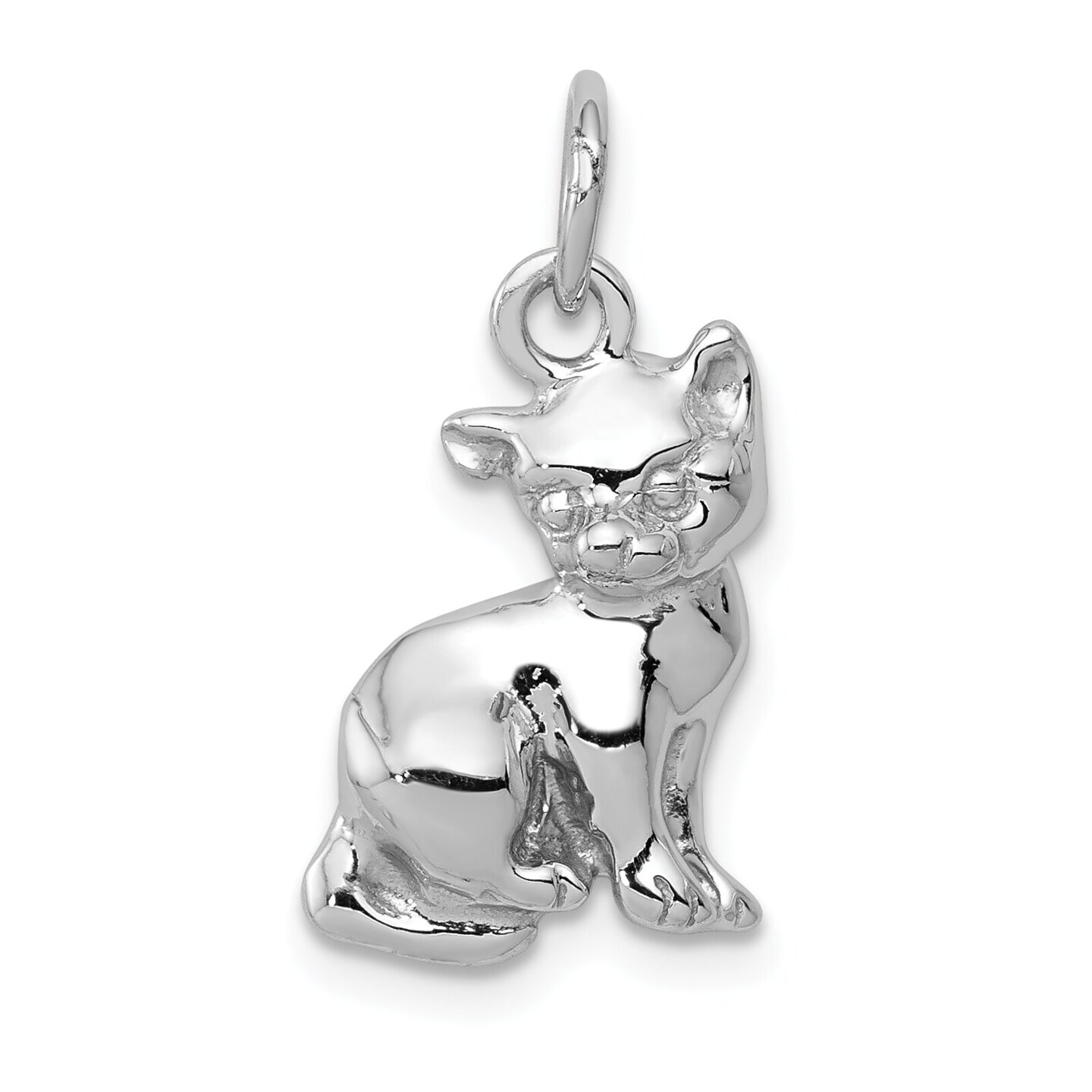 14K White Gold Sitting Cat Charm Kitty Pendant Jewelry! 21mm x 11mm