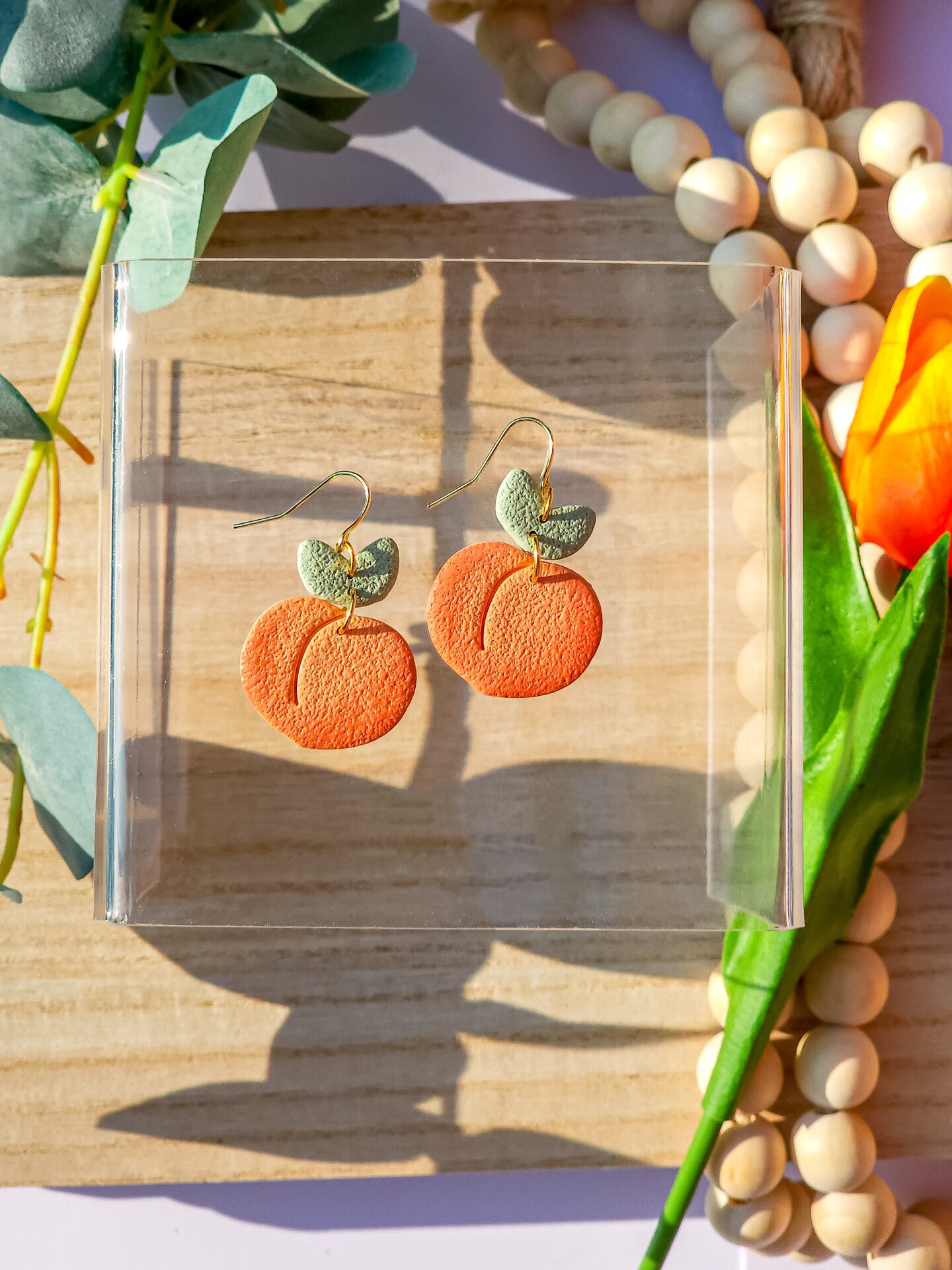 Sweet Peach Dangles | Summer Fruit Collection | Handmade Polymer Clay Earrings