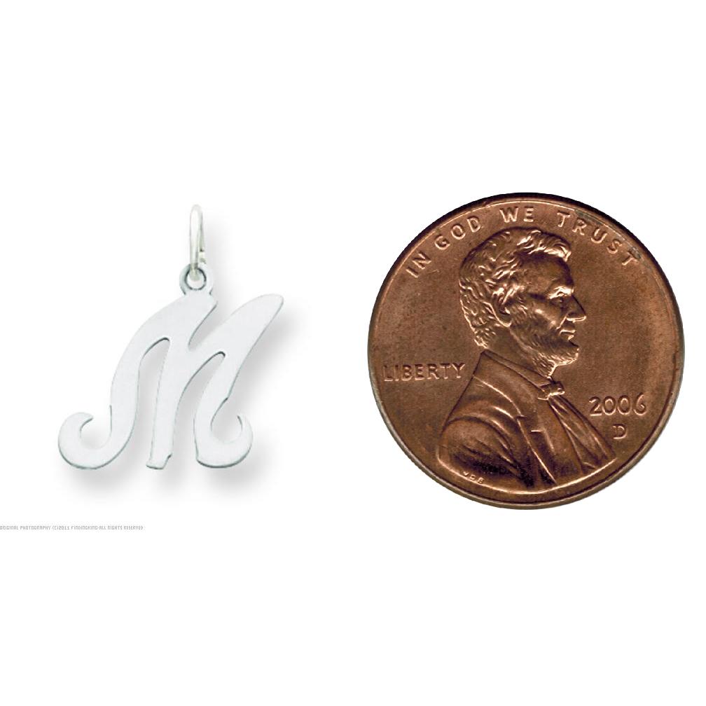 14K White Gold Polished Fancy Initial Letter M Charm Jewerly 20mm x 11mm