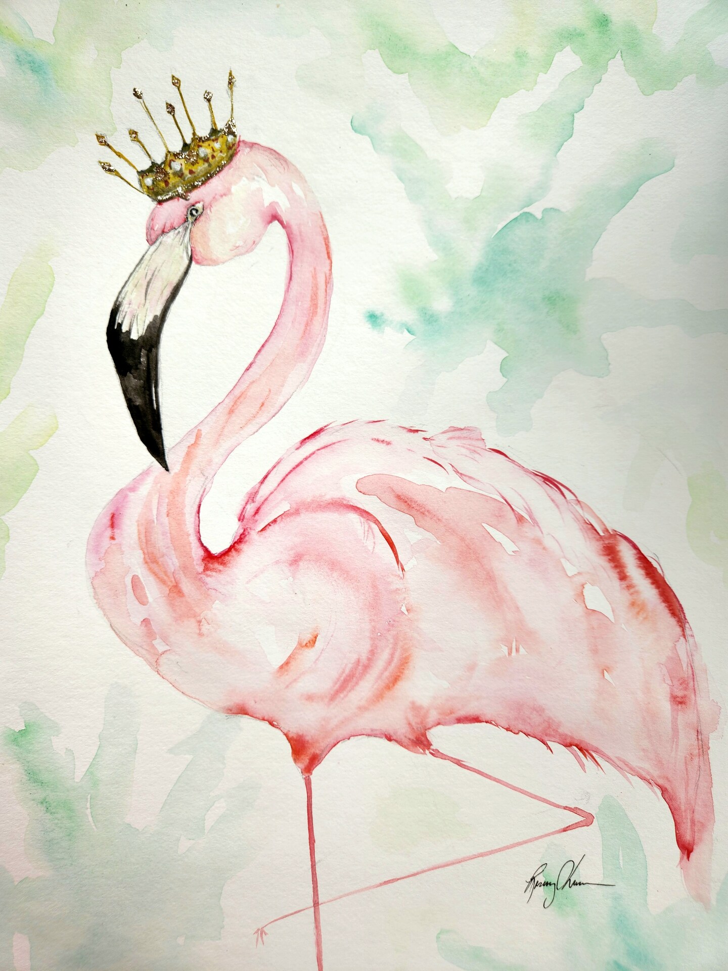 Flamingo Queen Watercolor Print, Tropical Home Decor, Coastal Living Room Wall Art, Flamingo Wall Art, Feminine Wall Art, Ready to 358300875480743936