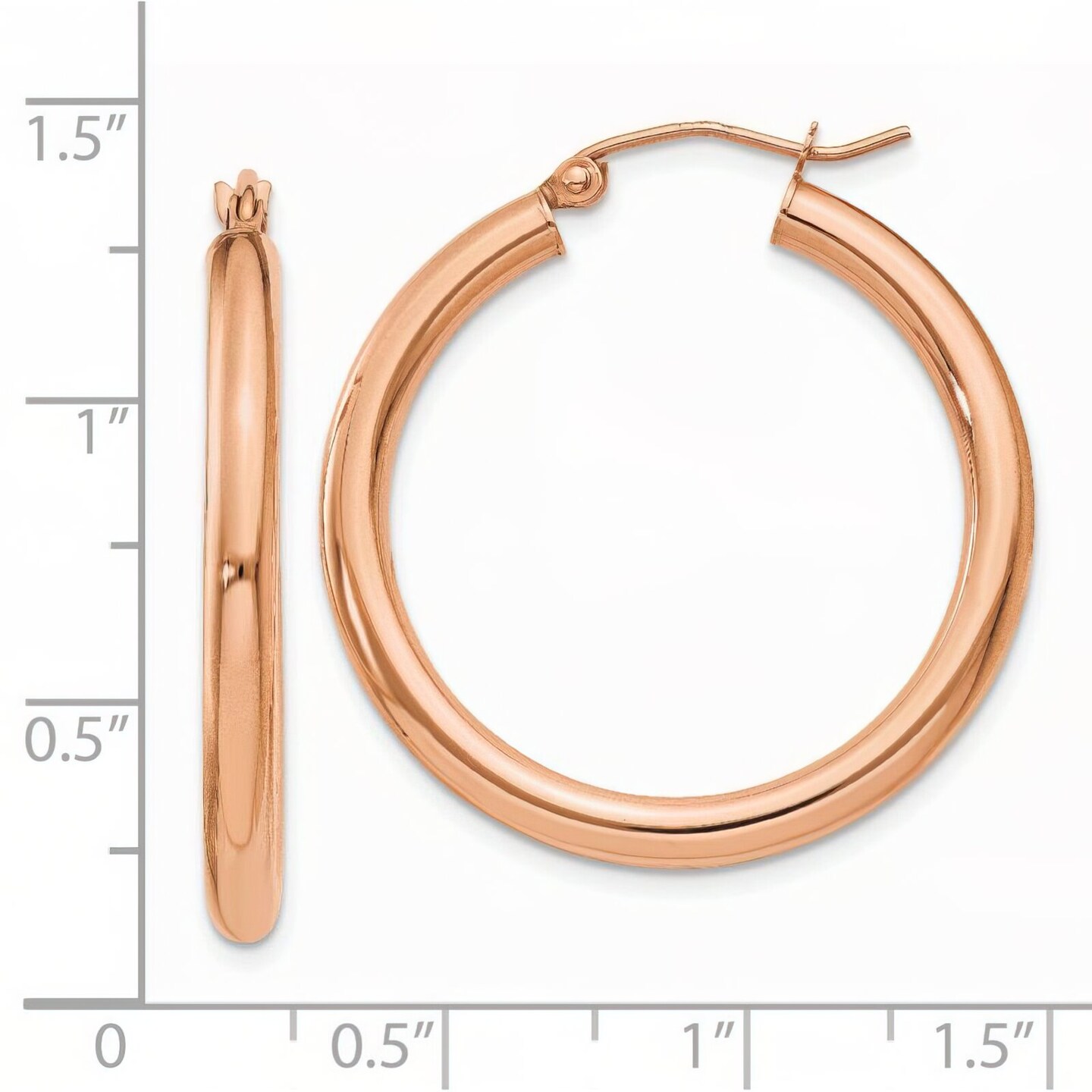 14K Rose Gold Hoop Earrings Polished Ear Jewelry 30mm x 28mm
