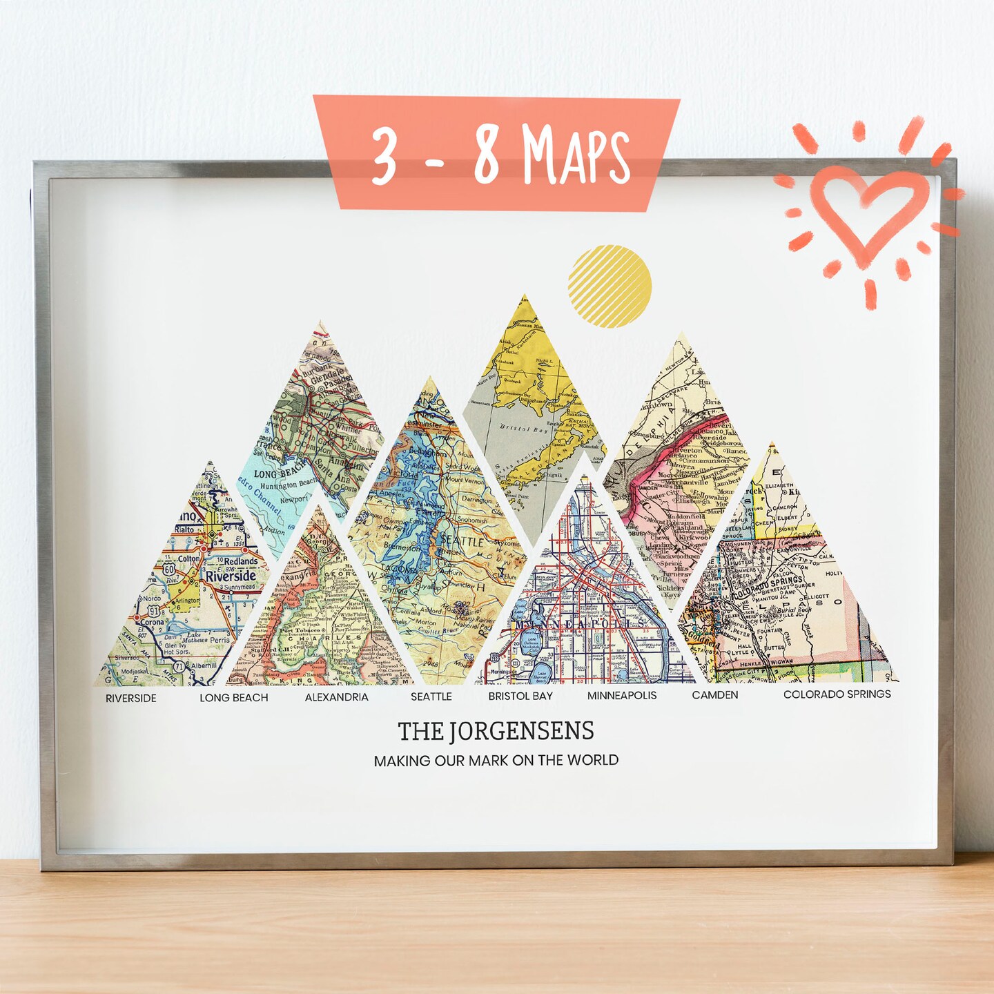 Personalized Milestones Map 313 locations Print Gift for anniversary birthday travel