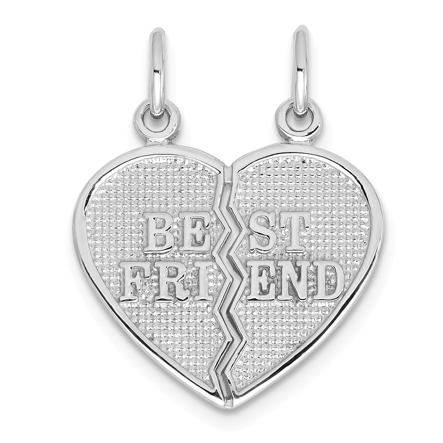 14K White Gold Best Friend Break Apart Heart Charm Jewerly 22mm x 17mm