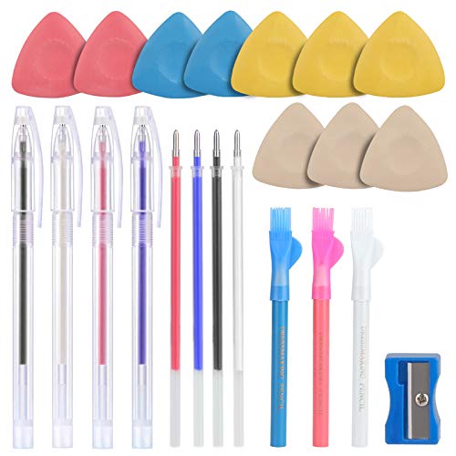 10PCS Tailors Chalk,Sewing Fabric Chalk and Fabric Markers for Quilting, Tailor’s Chalk,4PCS Heat Erasable Fabric Marking Pens with 4 Refills,3 PCS Sewing Fabric Pencils