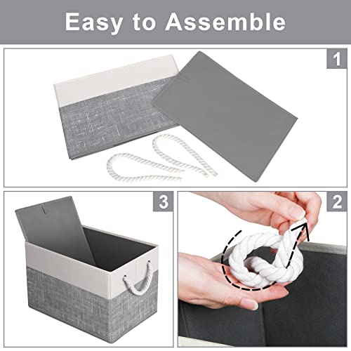 Fab totes Storage Bins [3-Pack], Foldable Storage Baskets for Organizing  Toys, Books, Shelves, Closet, Large Storage Box with Rope Handles, Sturdy  Organizer Bins, White & Grey