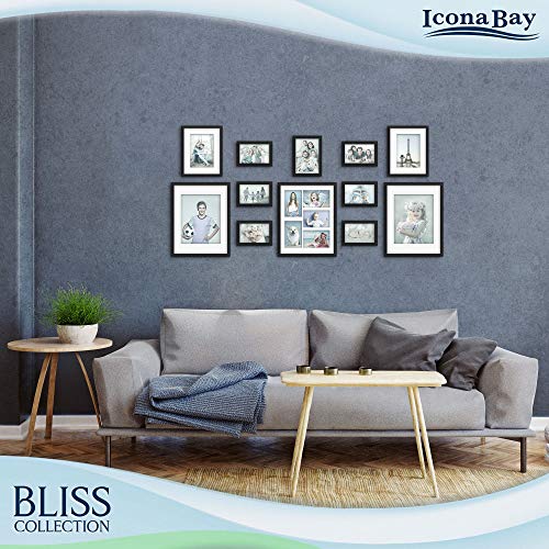 11x14 Black Collage Picture Frame with Removable Mat for 5-4x6 Photos, Modern Style Wood Composite Frame, Wall Mount Only, Bliss Collection