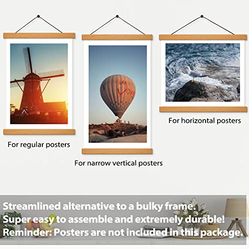 Magnetic Poster Frame Hanger, Natural Teak, Poster Hanger for Photos, Pictures, Prints, Maps, Scrolls and Canvas Artwork