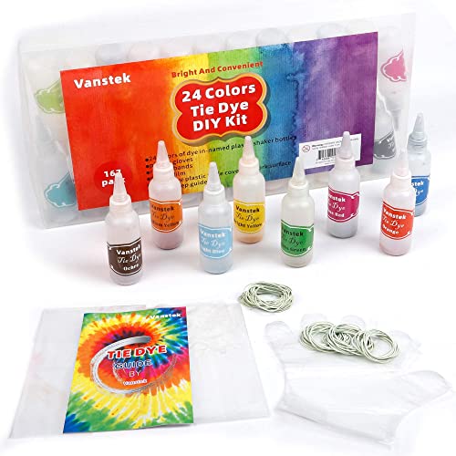 Tie Dye Kit, 24 Colors Tie Dye Shirt DIY Fabric Dye for Women, Kids, Men, with Rubber Bands, Gloves, Plastic Film and Table Covers for Family Friends Group Party Supplies